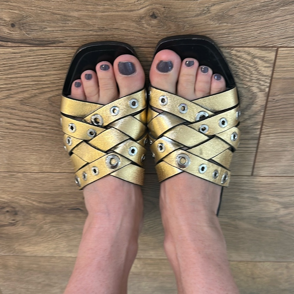 Rag & Bone Gold Sandals with Wooden Heel